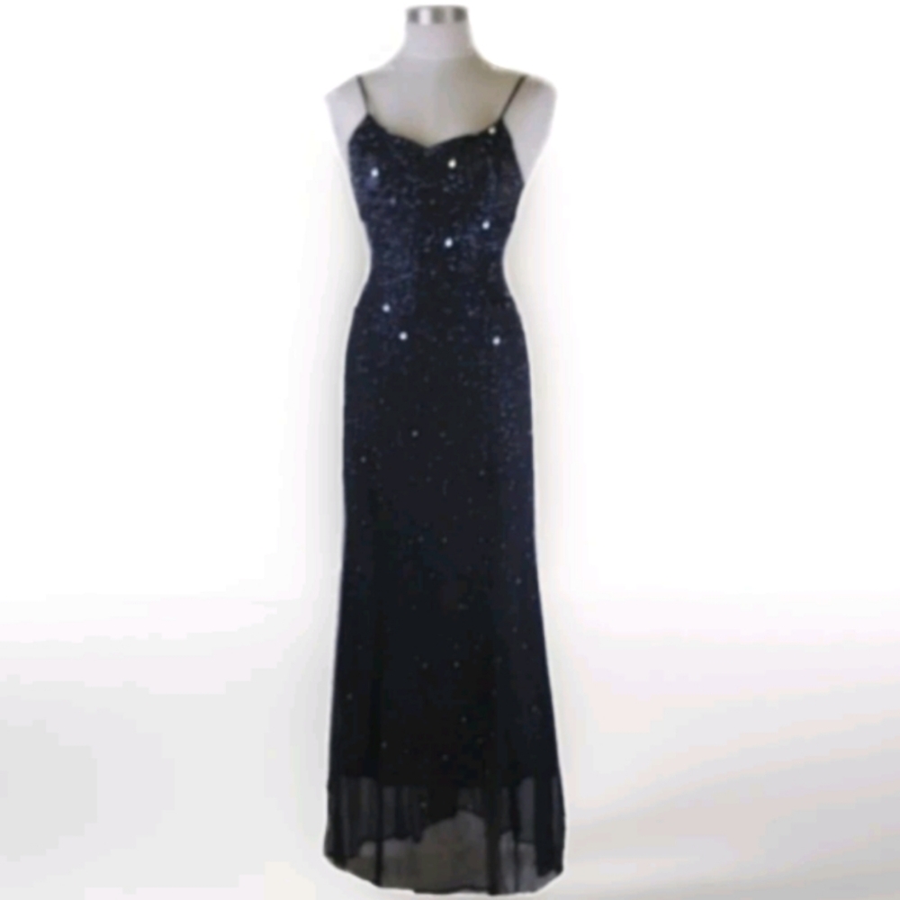 Forever Yours Black Maxi Sequin Spaghetti Strap Dress Size 4
